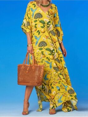 Nicoblu Flora Kaftan in Yellow Hummingbird print